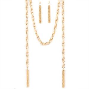 Paparazzi Gold-Tone Chain Earrings and Scarf Necklace Set